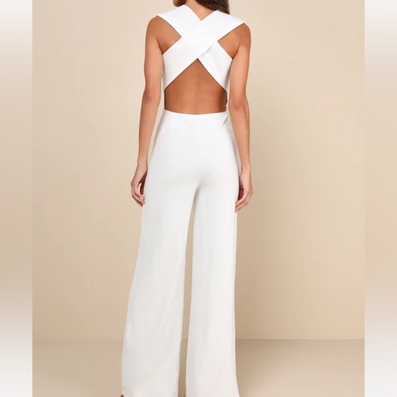 NWT Lulus Thinking Out Loud White Backless Jumpsuit - Picture 2 of 6